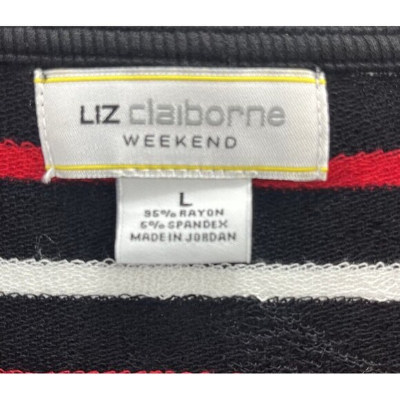 Liz Claiborne Womens Multicolor Striped Round Neck Long Sleeves Blouse Top Sz L - Picture 6 of 11